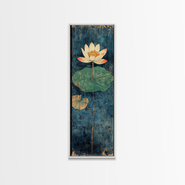 White Water Lily Lotus Canvas Print, Japanese Pond Wall Art, Blue Botanical Decor, Zen Home Decor, Nature Wall Art Print