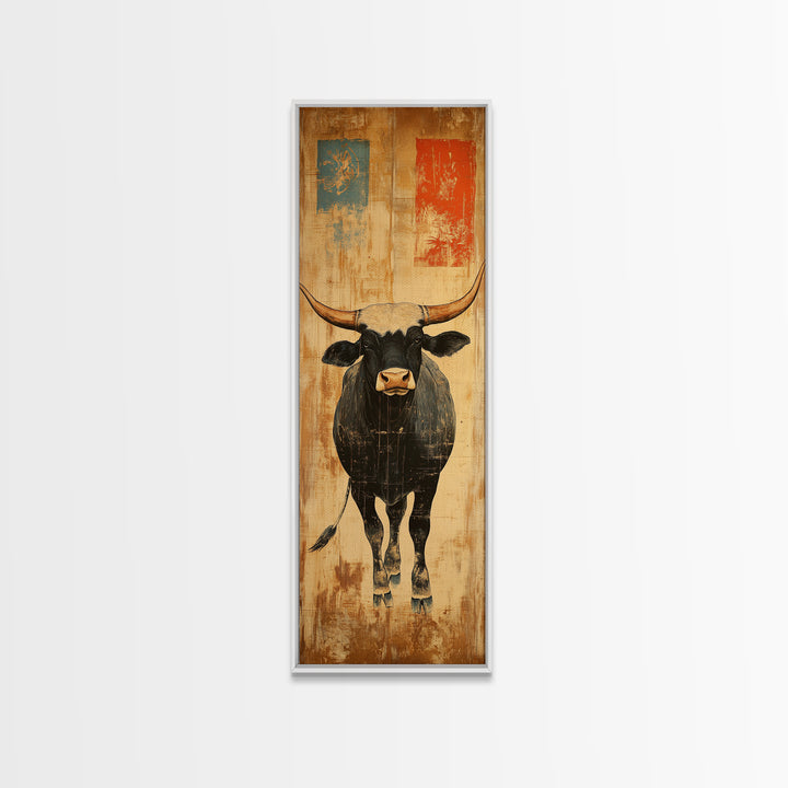 Black Longhorn Bull Western Wall Art, Rustic Farmhouse Canvas Print, Cowboy Decor, Ranch House Decor, Gift For Him, Living Room Decor