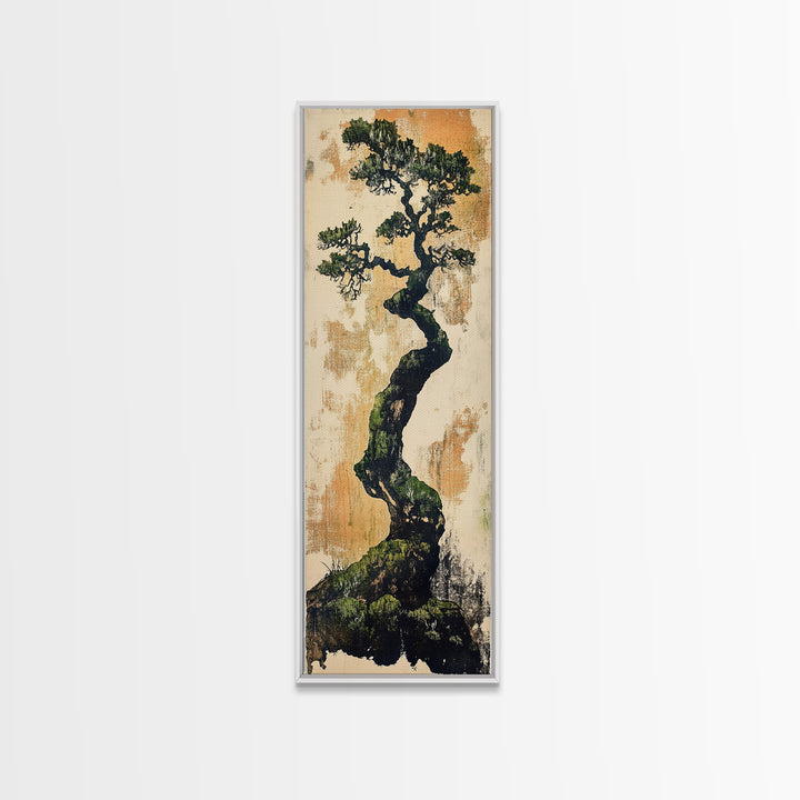 Twisted Bonsai Pine Tree Wall Art, Japanese Nature Print, Wabi Sabi Botanical Canvas For Japandi Living Room Decor Art Gift