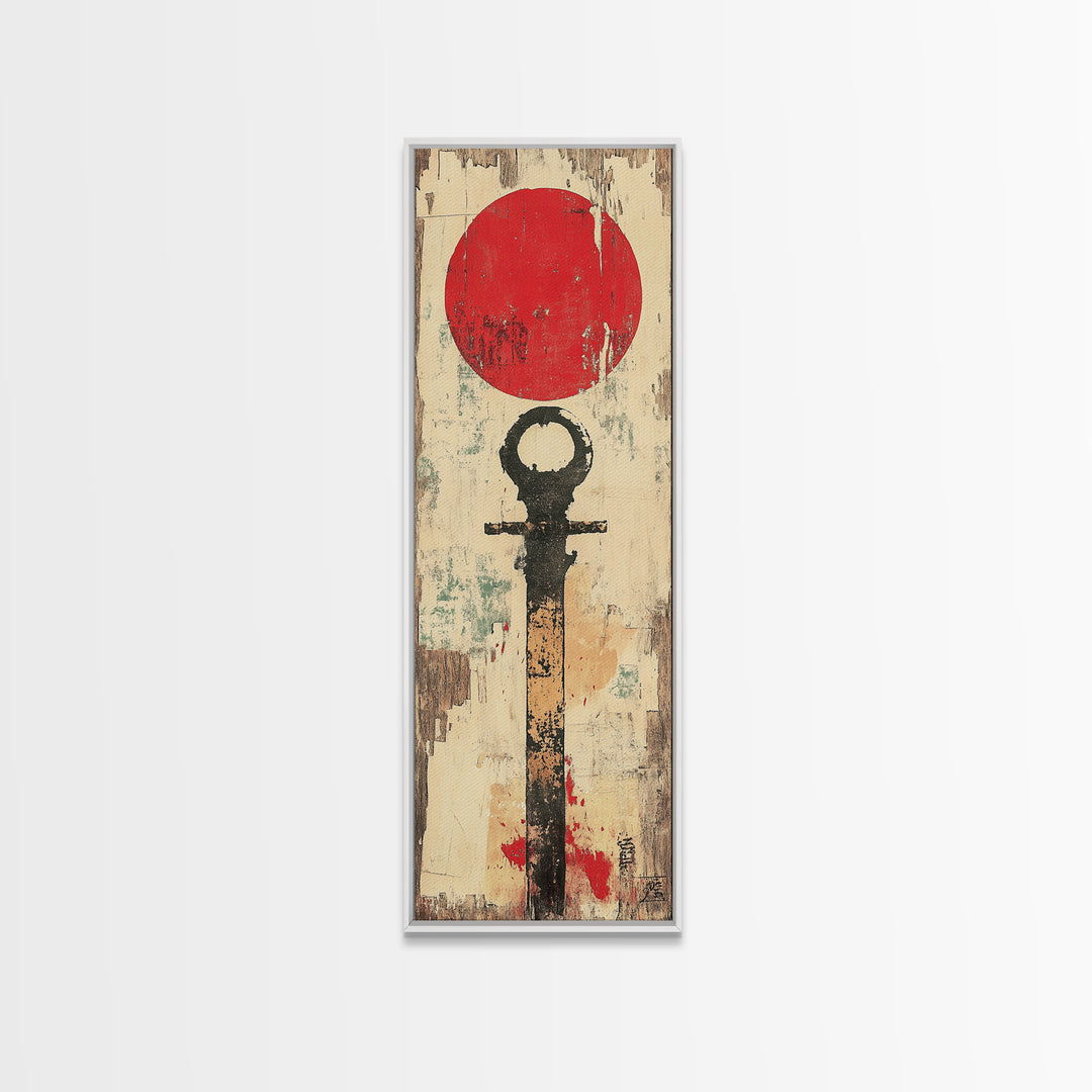 Red Sun Japanese Symbol Wall Art, Minimalist Zen Abstract Print, Wabi Sabi Canvas For Japandi Meditation Room Home Decor Gift