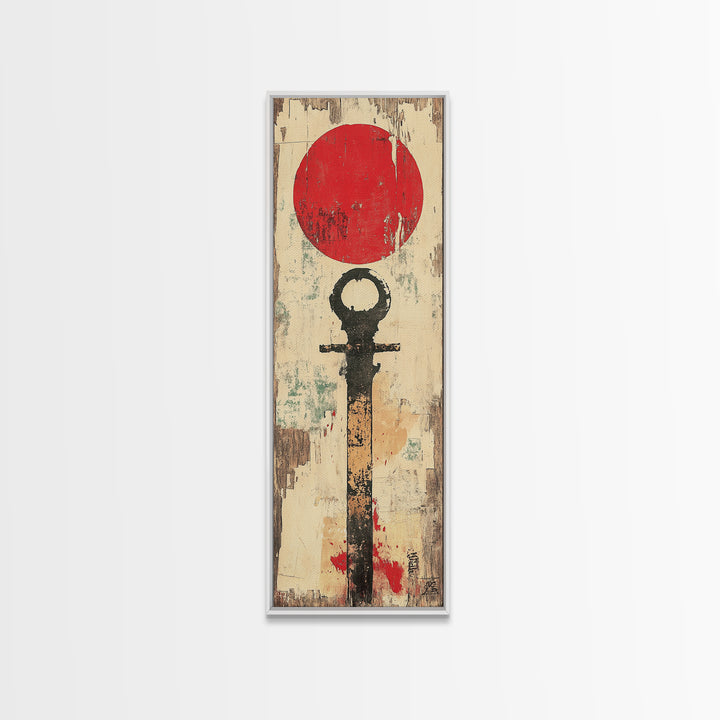 Red Sun Japanese Symbol Wall Art, Minimalist Zen Abstract Print, Wabi Sabi Canvas For Japandi Meditation Room Home Decor Gift