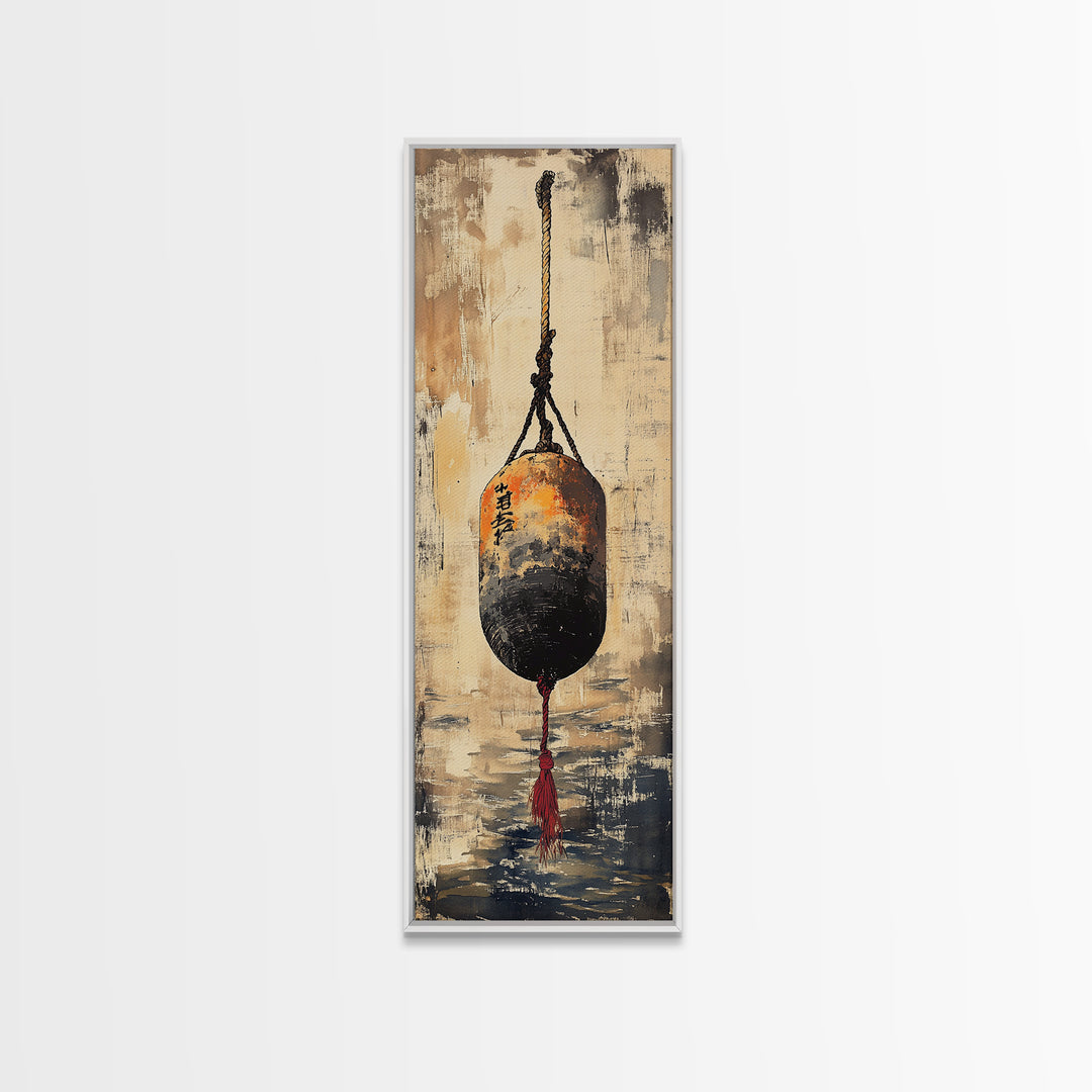 Hanging Japanese Lantern Over Water Wall Art, Wabi Sabi Neutral Canvas Print, Minimalist Zen Spa Decor For Living Room And Office