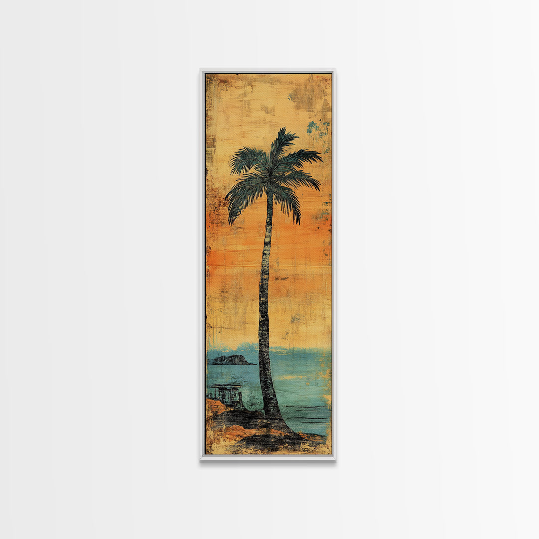 Tall Palm Tree Canvas Print, Coastal Sunset Beach Wall Decor, Tropical Wall Art, Summer Ocean Home Decor, Beach House Gift