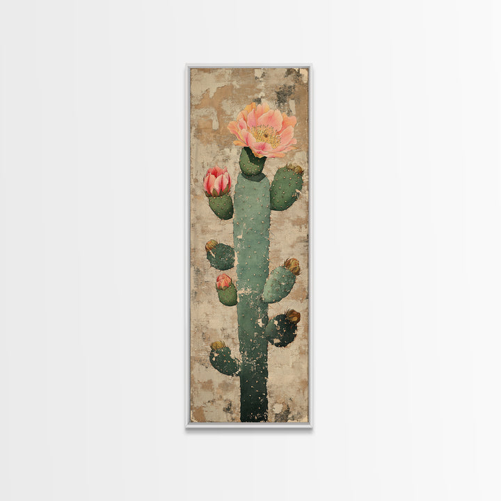 Blooming Prickly Pear Cactus Canvas Print, Desert Wall Art, Southwestern Decor, Botanical Print, Rustic Neutral Home Decor