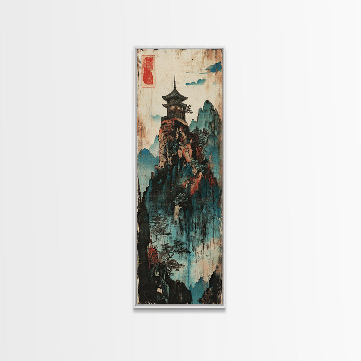 Pagoda Temple On Misty Mountain Wall Art, Asian Landscape Canvas Print, Japanese Zen Decor, Framed Canvas Print For Living Room Decor