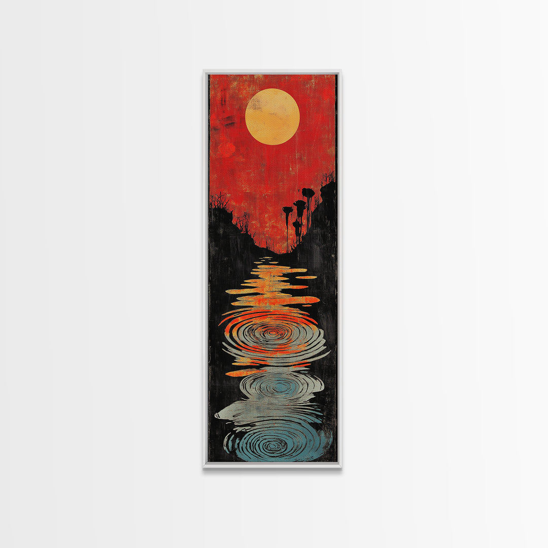 Red Sunset Path With Rippling Water Wall Art, Abstract Landscape Canvas Print, Modern Zen Decor, Framed Canvas Print For Entryway