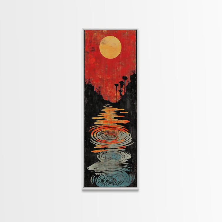 Red Sunset Path With Rippling Water Wall Art, Abstract Landscape Canvas Print, Modern Zen Decor, Framed Canvas Print For Entryway
