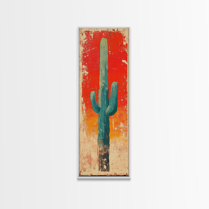 Tall Saguaro Cactus Wall Art, Desert Sunset Canvas Print, Southwestern Wall Decor, Arizona Boho New Home Decor Gift For Him