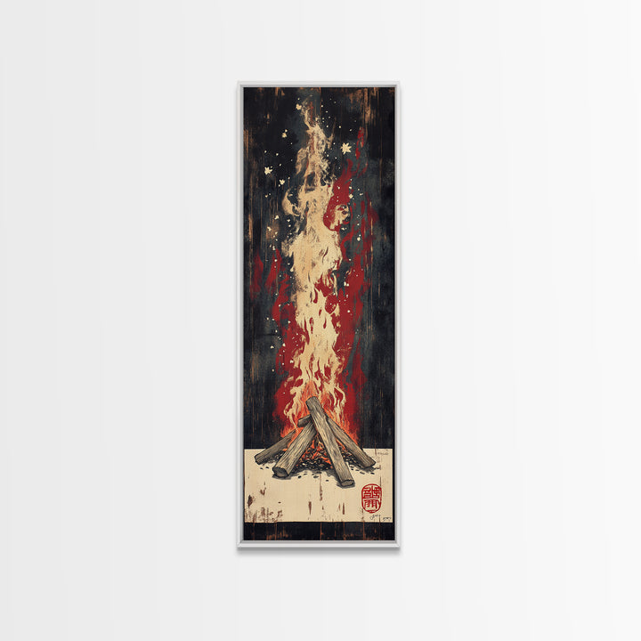 Crackling Campfire Under Dark Stars Wall Art, Rustic Cabin Print, Cozy Night Canvas Print, Nature Inspired Home Decor Gift