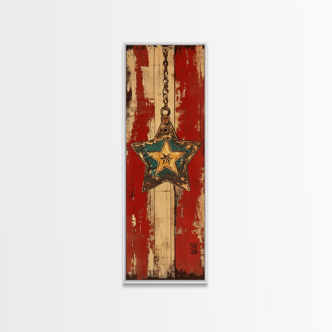 Rustic Hanging Star Wall Art, American Flag Canvas Print, Patriotic Farmhouse Wall Decor For Man Cave Or Entryway, Home Decor