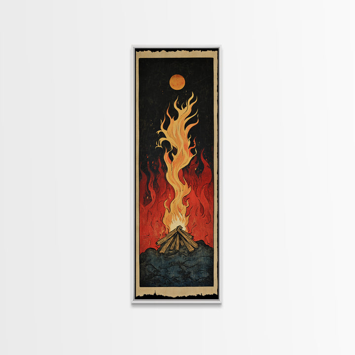 Glowing Campfire Flame Wall Art, Rustic Cabin Canvas Print, Outdoor Adventure Decor For Man Cave And Cozy Lodge, Gift For Him