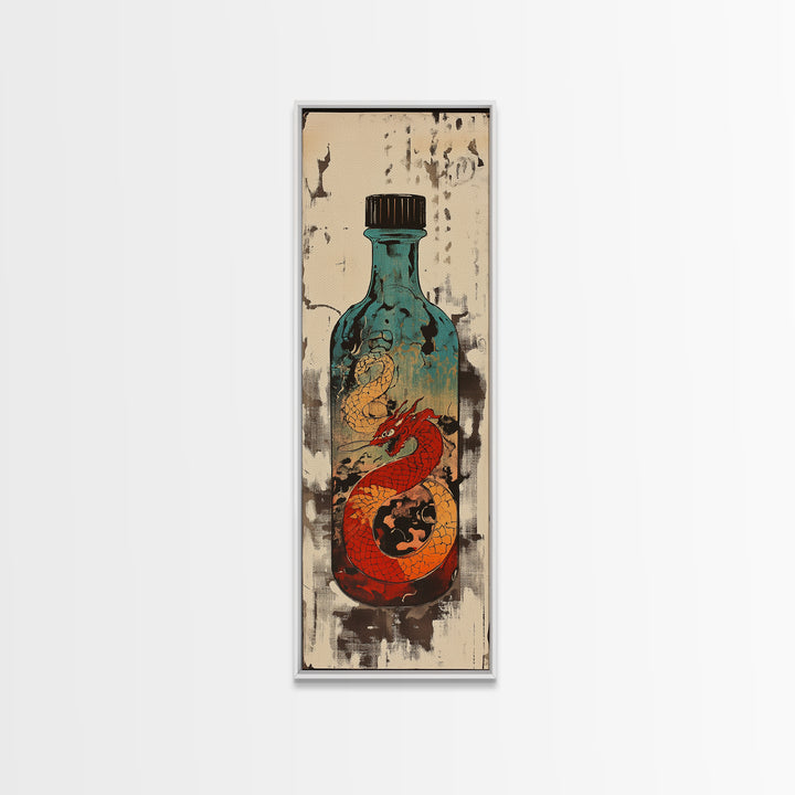Red Dragon In Glass Bottle Wall Art, Japanese Fantasy Ocean Print, Nautical Decor, Unique Gift For Him, Asian Art, Statement Wall Decor