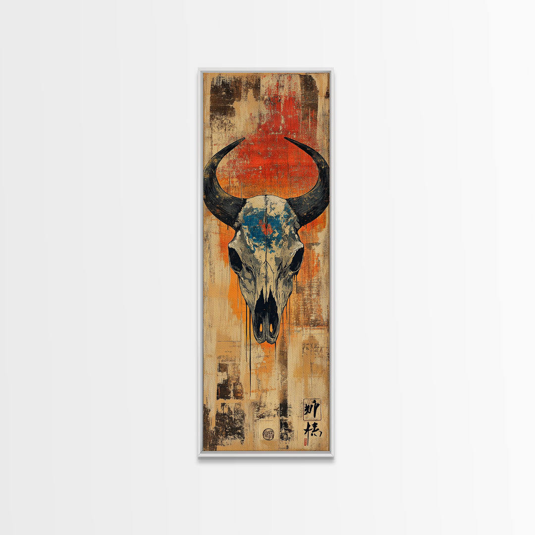Western Bull Skull On Distressed Wood Wall Art, Rustic Cowboy Decor, Southwestern Canvas Print, Ranch Housewarming Gift Art