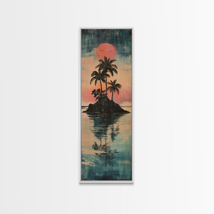 Tropical Palm Island Sunset Reflection Canvas Print, Coastal Wall Decor, Beach House Decor, Boho Living Room Wall Art Print