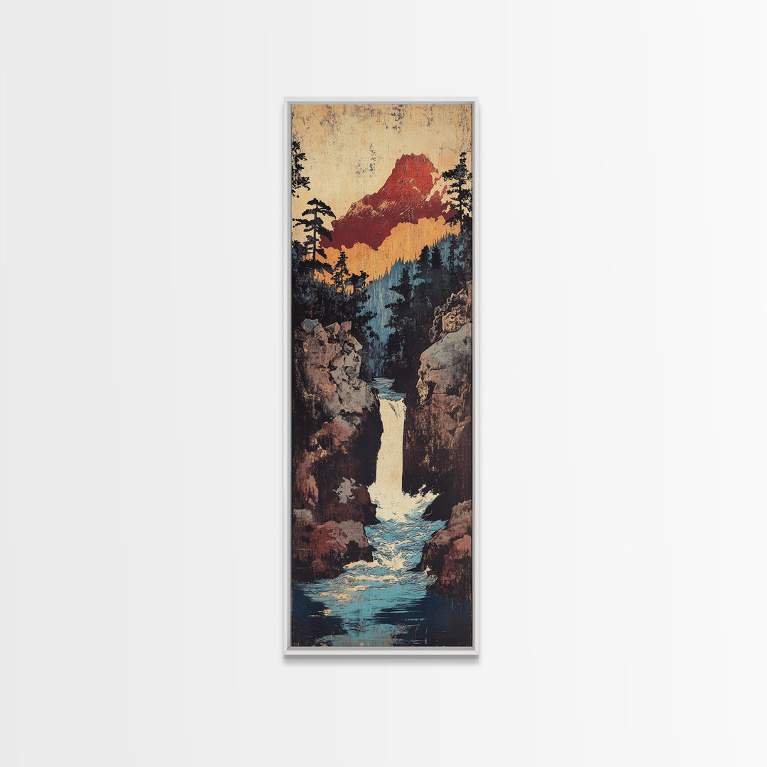 Mountain Waterfall Through Pine Canyon Canvas Print, Rustic Landscape Wall Art, Cabin Decor, Nature Living Room Wall Art