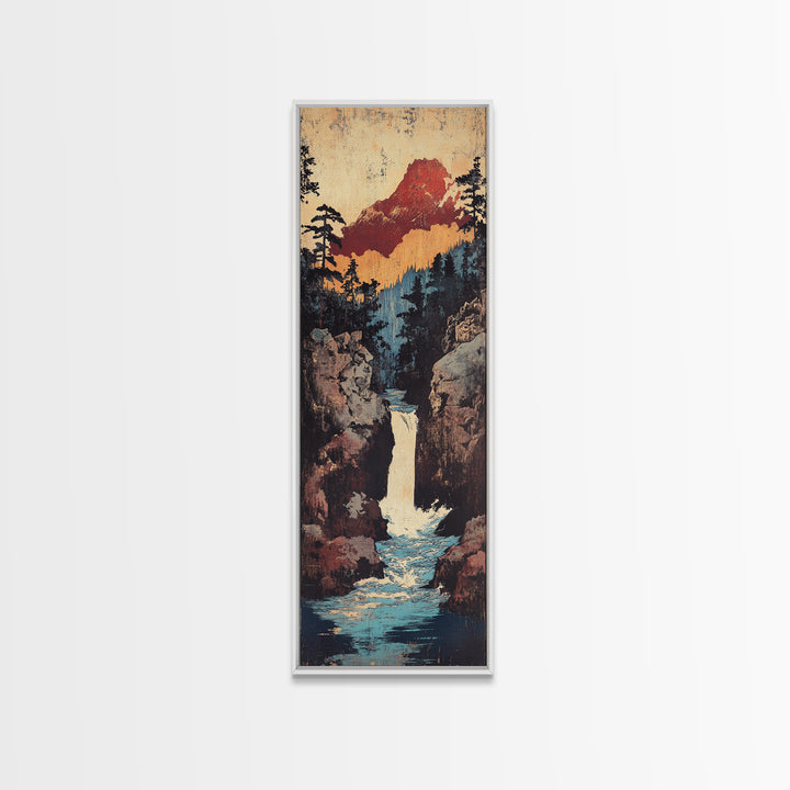 Mountain Waterfall Through Pine Canyon Canvas Print, Rustic Landscape Wall Art, Cabin Decor, Nature Living Room Wall Art