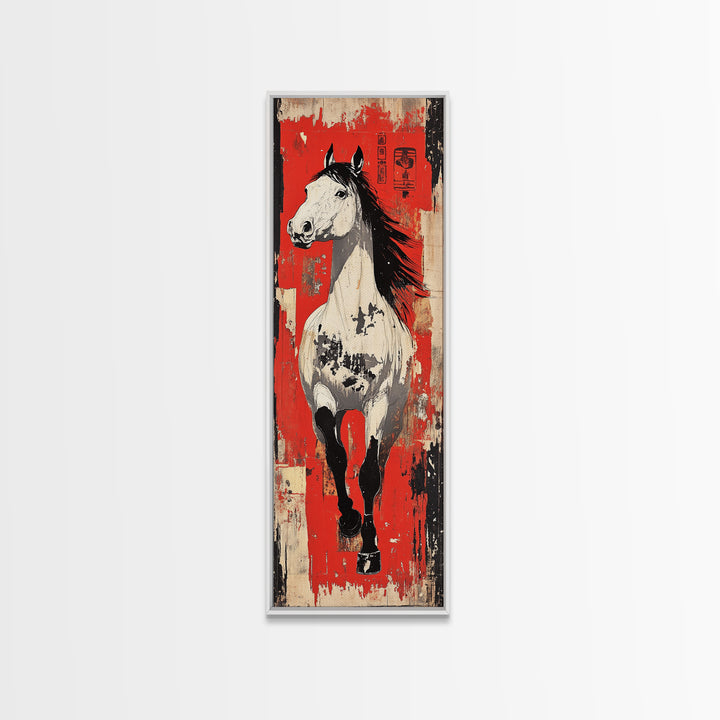 White Galloping Horse Wall Art, Bold Equestrian Decor, Western Wall Decor, Large Canvas Print, Horse Lover Gift, Rustic Home Decor