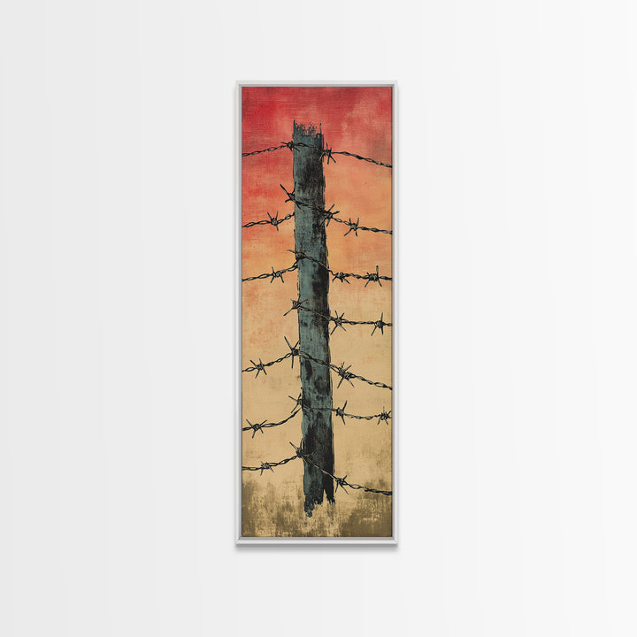 Barbed Wire Fence Post At Red Sunset Wall Art, Rustic Western Decor, Industrial Farmhouse Print, Masculine Office Decor Gift