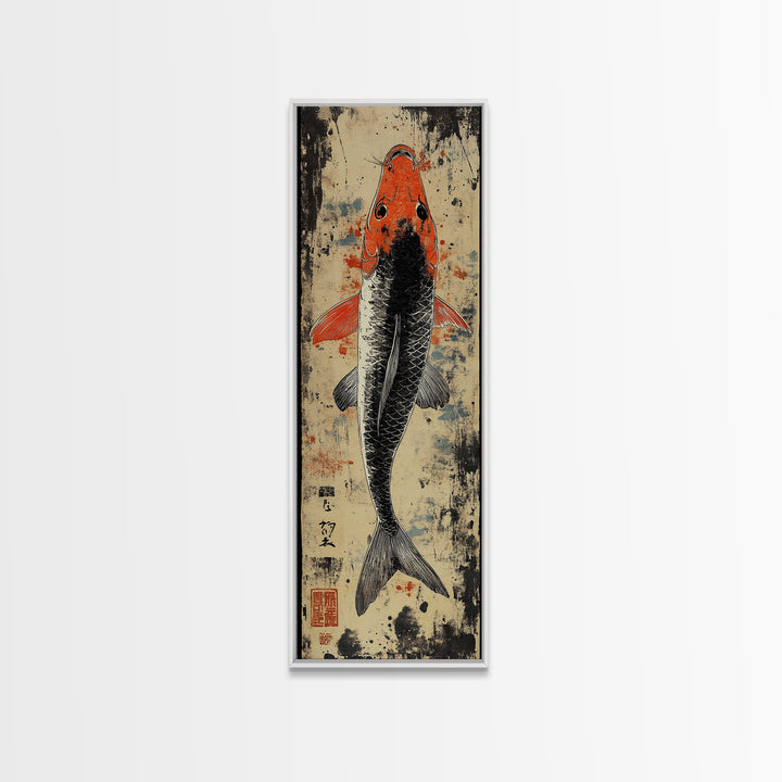 Orange And Black Koi Fish Canvas Print, Japanese Wall Art, Nautical Coastal Decor, Wildlife Art Print For Living Room Decor