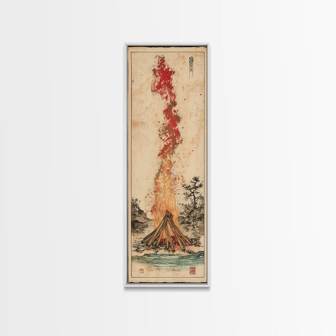 Tall Bonfire Smoke Over Water Wall Art, Rustic Cabin Decor, Campfire Landscape Print, Outdoor Nature Art For Lodge Home Decor Gift