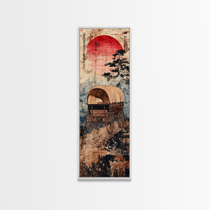 Covered Wagon Under Red Sun Canvas Print, Rustic Western Wall Art For Farmhouse Decor, Cowboy Decor And Housewarming Gift