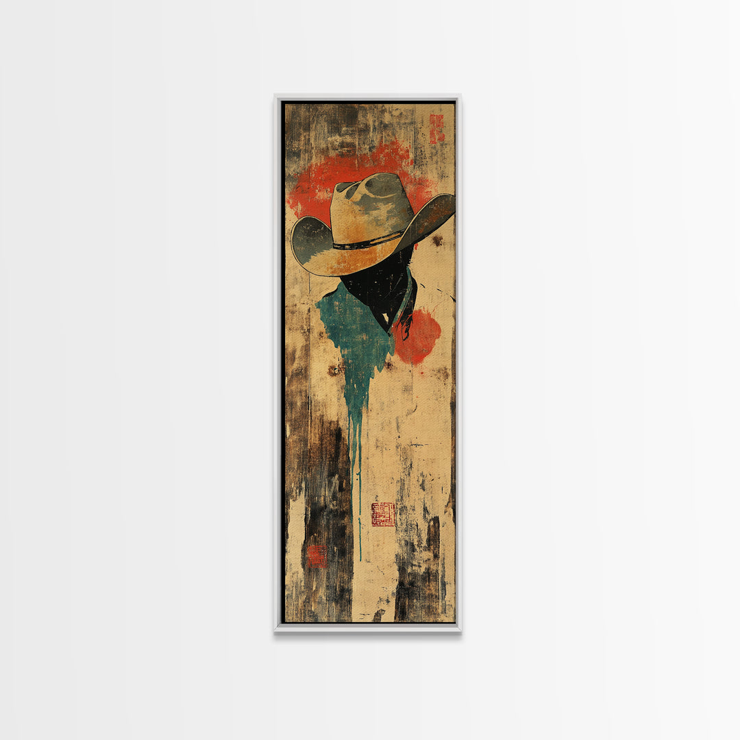 Weathered Cowboy Hat Silhouette Wall Art, Rustic Western Framed Canvas Print For Ranch Decor, Man Cave Decor, Gift For Him