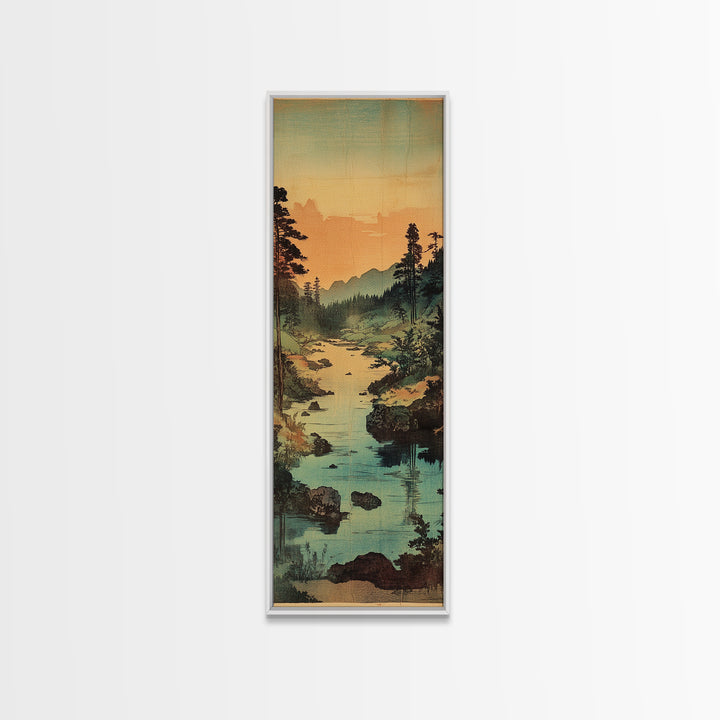 Misty River Valley With Pine Forest Canvas Print, Landscape Wall Art, Rustic Cabin Living Room Decor, Serene Nature Gift For Her