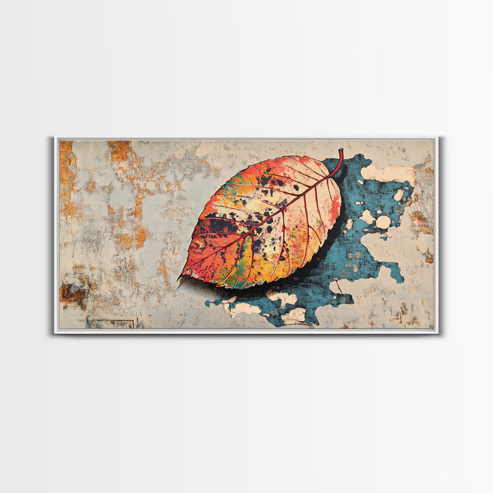 Autumn Leaf Canvas Print, Textured Botanical Wall Art, Rustic Nature Print, Earth Tone Living Room Decor, Bedroom Decor Gift
