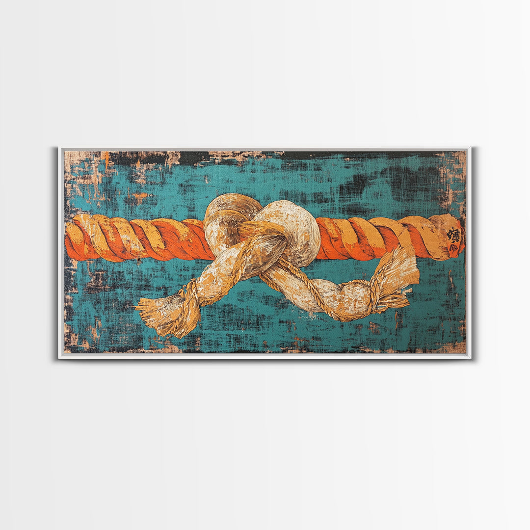 Nautical Rope Knot Canvas Print, Coastal Wall Art, Turquoise Maritime Decor, Beach House Living Room Wall Decor Gift For Him