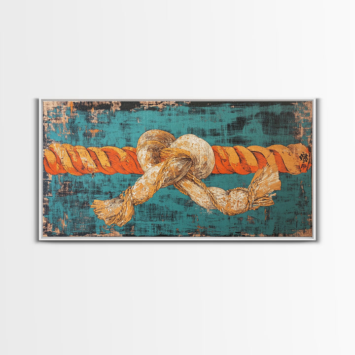 Nautical Rope Knot Canvas Print, Coastal Wall Art, Turquoise Maritime Decor, Beach House Living Room Wall Decor Gift For Him