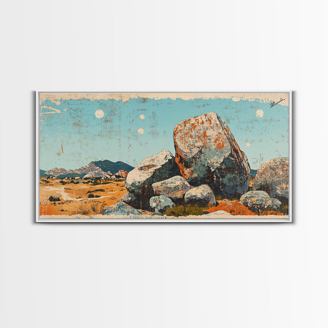 Desert Boulder Landscape Canvas Print, Southwestern Wall Art, Minimalist Desert Decor, Nature Wall Art, Modern Home Decor