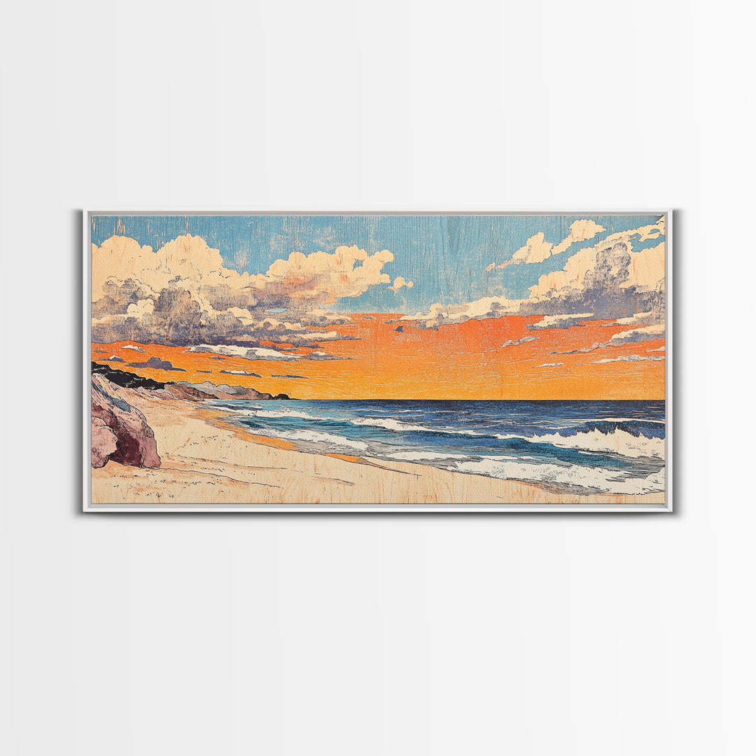 Pastel Ocean Beach Sunset Canvas Print, Coastal Wall Art, Nautical Seascape Decor, Beach House Living Room Wall Decor Print