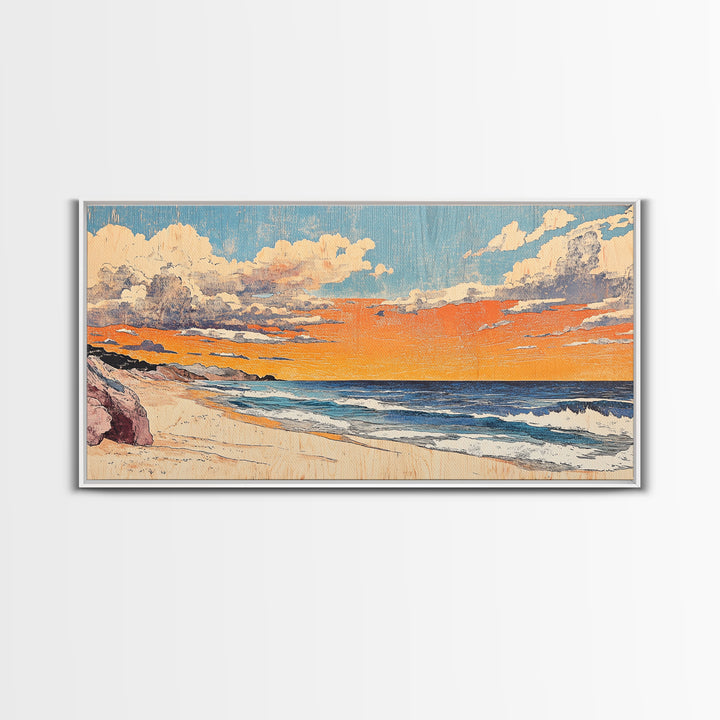 Pastel Ocean Beach Sunset Canvas Print, Coastal Wall Art, Nautical Seascape Decor, Beach House Living Room Wall Decor Print