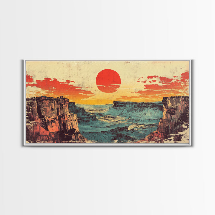 Red Sun Desert Canyon At Dusk Wall Art, Southwestern Landscape Canvas Print, Western Decor, Large Horizontal Living Room Art