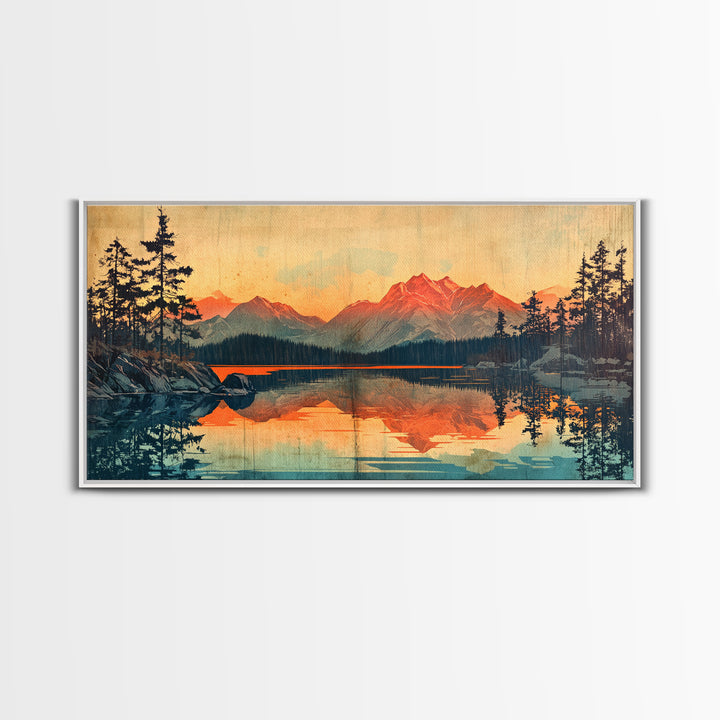 Sunset Alpine Lake Reflection Wall Art, Mountain Landscape Canvas Print, Rustic Cabin Decor, Large Living Room Art Gift For Him