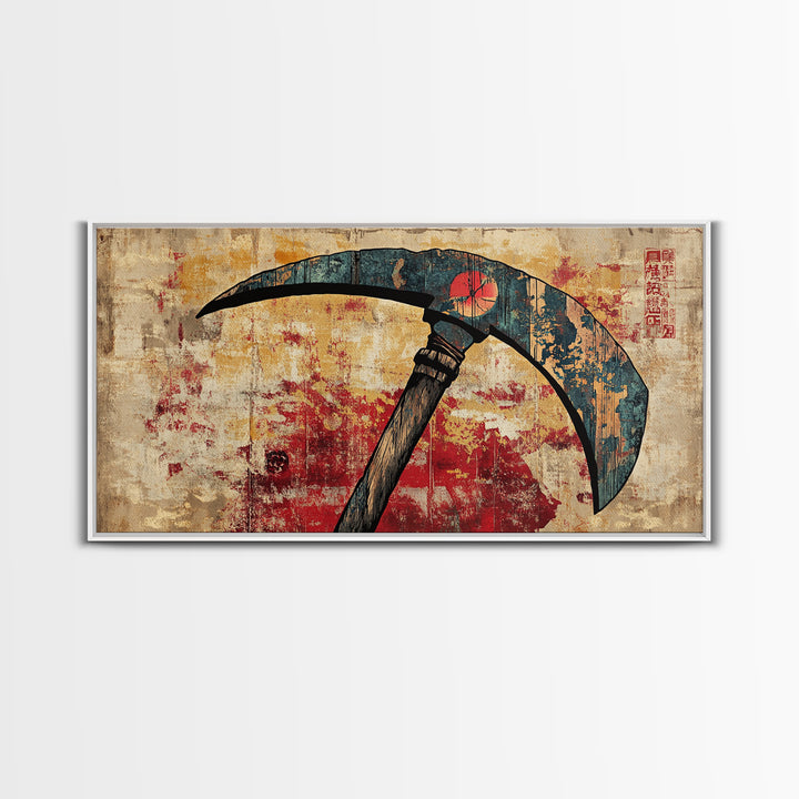 Japanese Battle Scythe Wall Art, Samurai Weapon Illustration, Dark Grunge Canvas Print, Asian Decor, Martial Arts Gift, Office Decor
