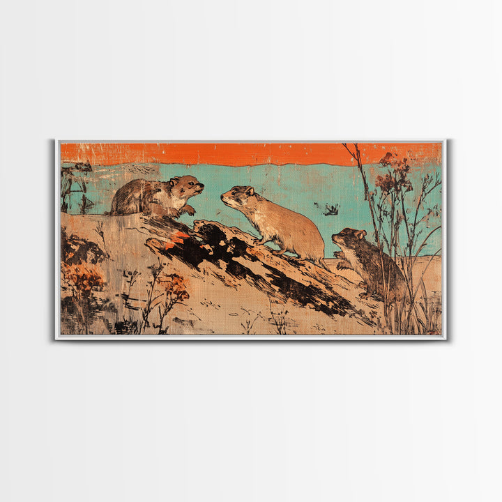 Playful Otters On Driftwood Wall Art, Rustic Wildlife Canvas Print, Woodland Animal Decor For Cabin Living Room Housewarming Gift