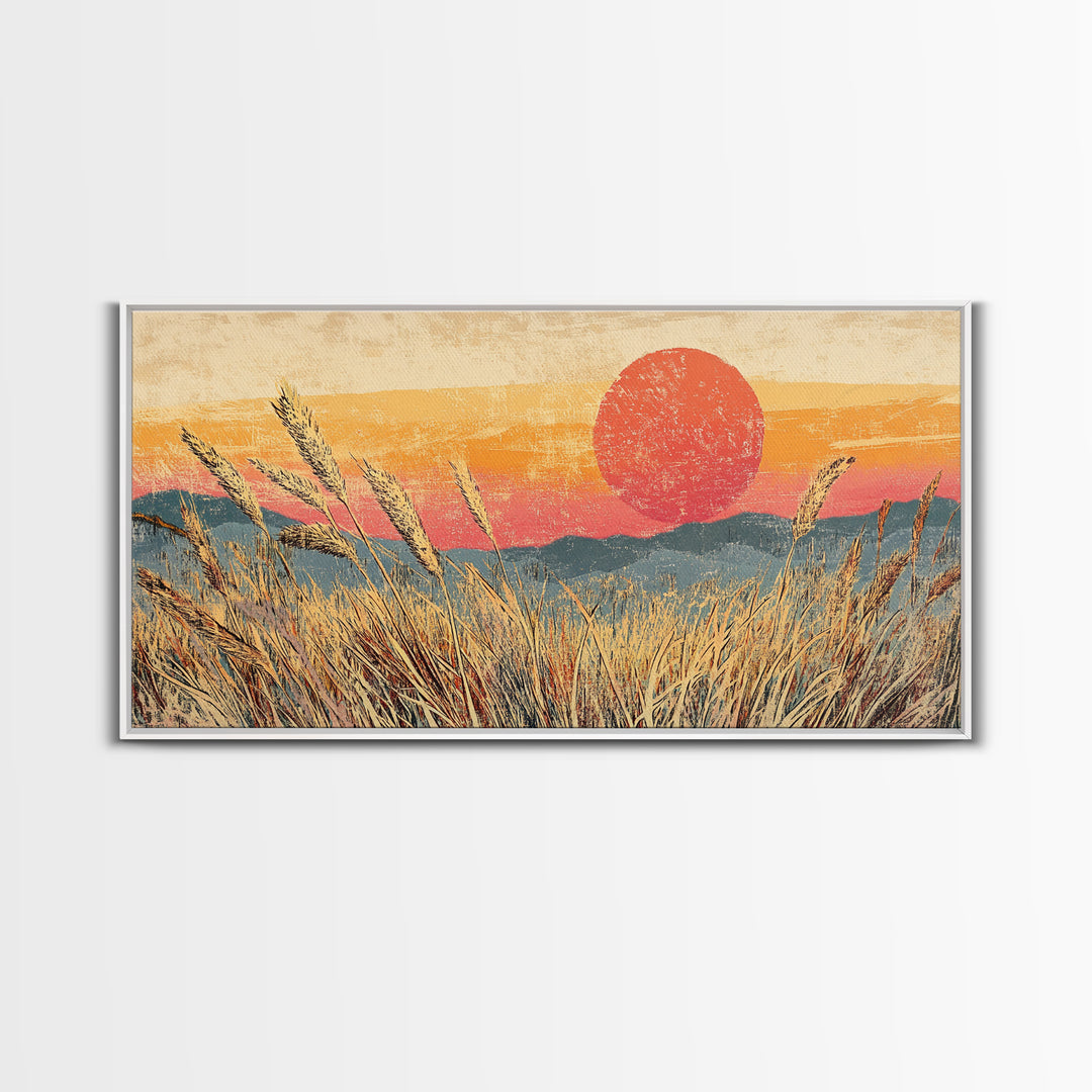 Golden Wheat Field Sunset Wall Art, Rustic Landscape Canvas Print, Warm Farmhouse Decor For Living Room Above Sofa Housewarming Gift