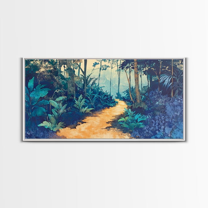 Lush Tropical Jungle Path Canvas Print, Botanical Wall Art, Nature Wall Decor, Blue Green Wall Art For Spa Or Bedroom Decor
