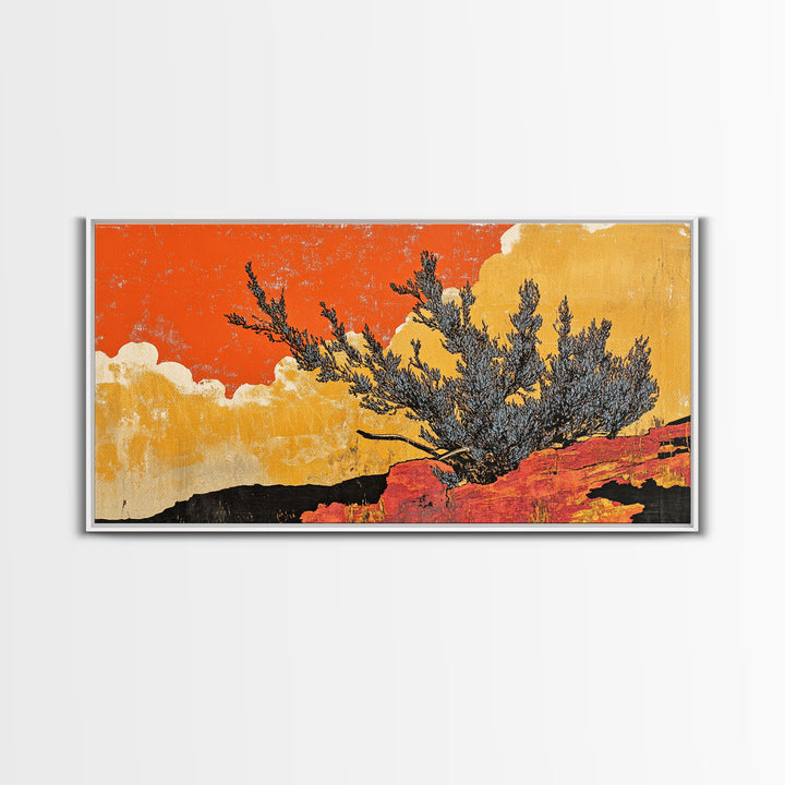 Orange Desert Juniper And Red Rocks Canvas Print, Southwestern Wall Art, Rustic Landscape Decor, Boho Cactus Home Decor Gift