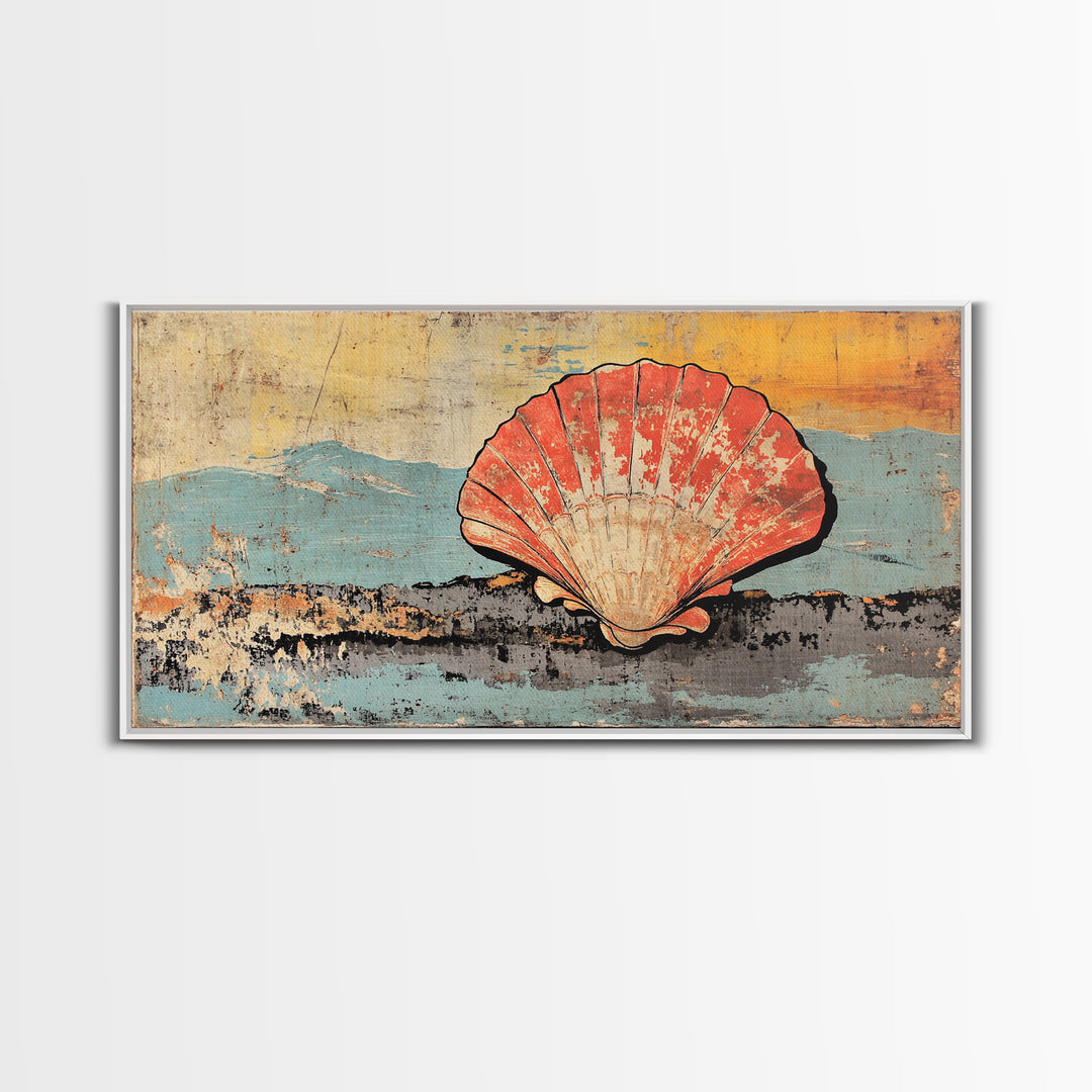 Scallop Shell By Blue Mountains Wall Art, Coastal Canvas Print, Nautical Beach House Decor, Seashell Ocean Wall Decor Print