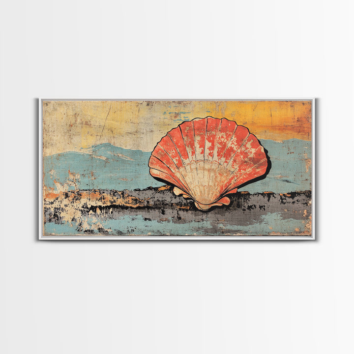 Scallop Shell By Blue Mountains Wall Art, Coastal Canvas Print, Nautical Beach House Decor, Seashell Ocean Wall Decor Print