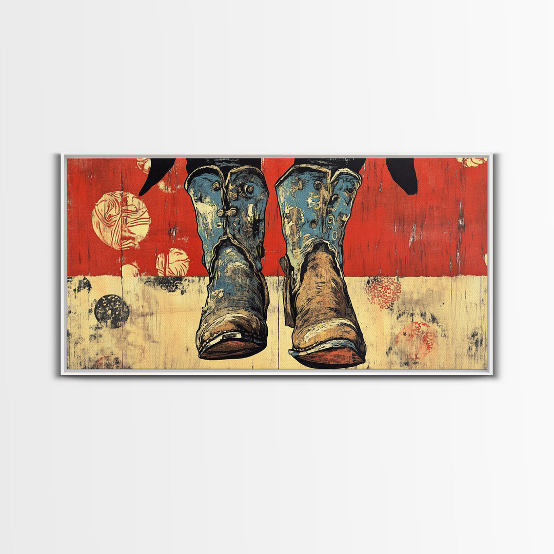 Weathered Cowboy Boots Wall Art, Rustic Western Canvas Print, Cowgirl Decor, Ranch House Living Room Wall Decor Gift For Him