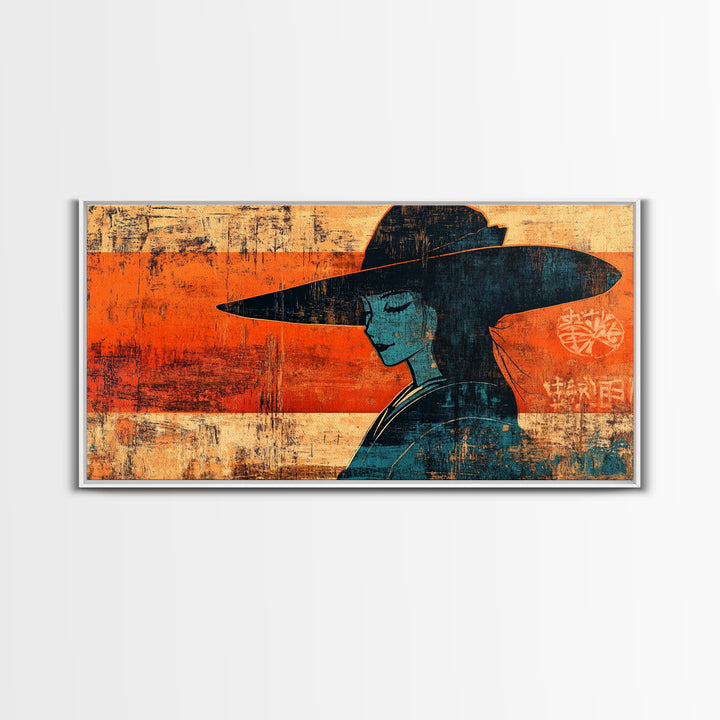 Japanese Woman In Wide Hat Wall Art, Ukiyo E Style Canvas Print, Asian Inspired Decor, Modern Japandi Wall Decor, Home Decor