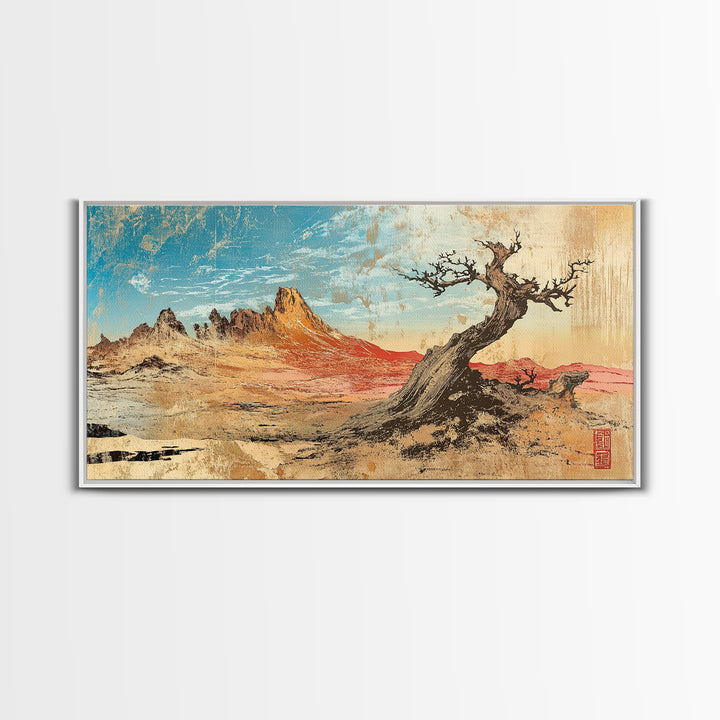 Leaning Juniper And Red Desert Mesa Wall Art, Southwestern Landscape Canvas Print For Rustic Home Decor And Office Decor