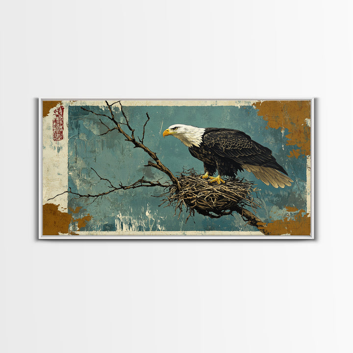 Bald Eagle On Nest With Bare Branches Wall Art, Wildlife Canvas Print, Rustic Nature Home Decor For Office Or Living Room