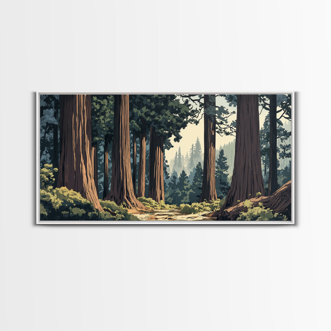 Towering Redwood Forest Trail With Tall Trees Wall Art, Nature Landscape Print, Rustic Cabin Decor, Office Wall Decor, Large Wall Art