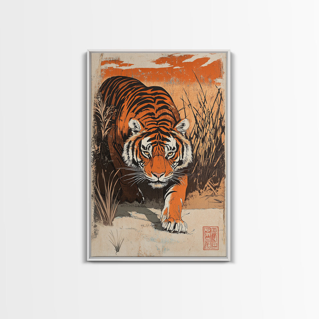 Prowling Tiger In Tall Grass Canvas Print, Wildlife Wall Art, Safari Animal Decor, Bold Jungle Home Decor, Gift For Him, Large Art