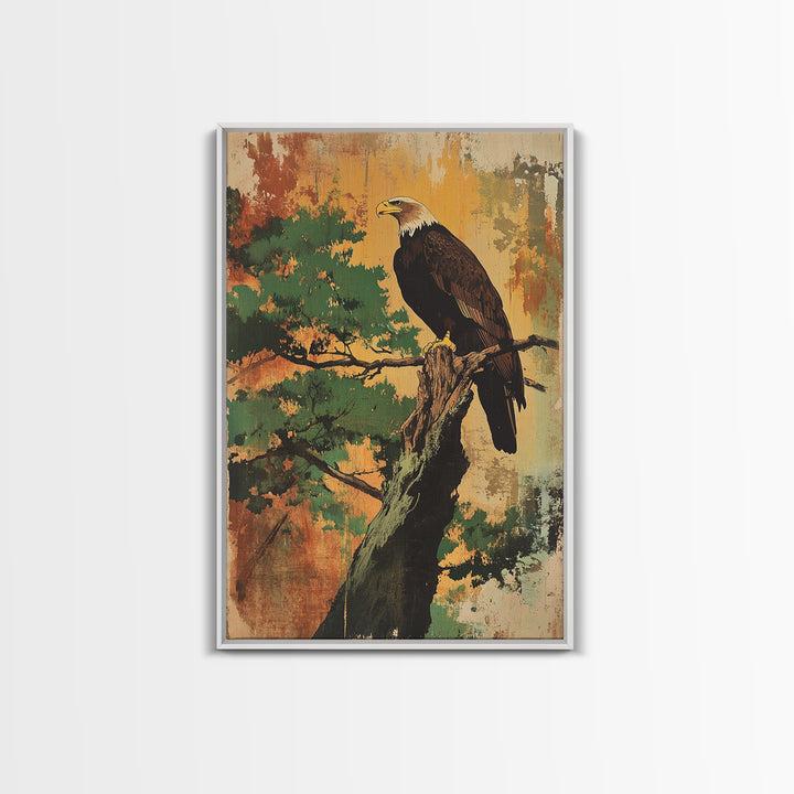 Bald Eagle On Pine Branch Canvas Print, Wildlife Wall Art, Rustic Nature Decor, Cabin Office Art, Gift For Bird Lovers Home Decor