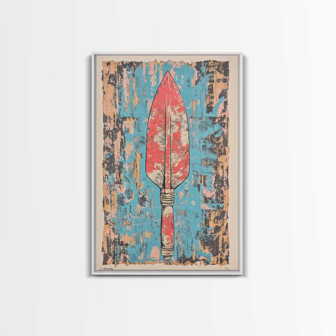 Red Tribal Spear Arrowhead Wall Art, Primitive Weapon Poster, African Inspired Decor, Bold Southwestern Gift For Him, Home Decor